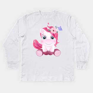 Cute unicorn with watercolor tshirt Kids Long Sleeve T-Shirt
